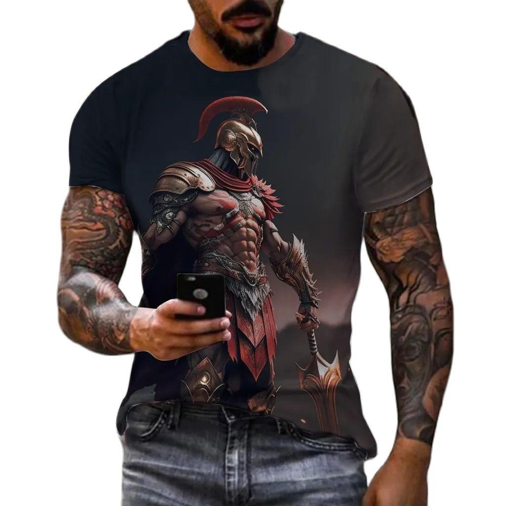 Sparta New Fashion Hero Pattern T-shirt European and American Summer Fashion Short Sleeve Tops Casual Personalized Printed Round Neck Street Wear