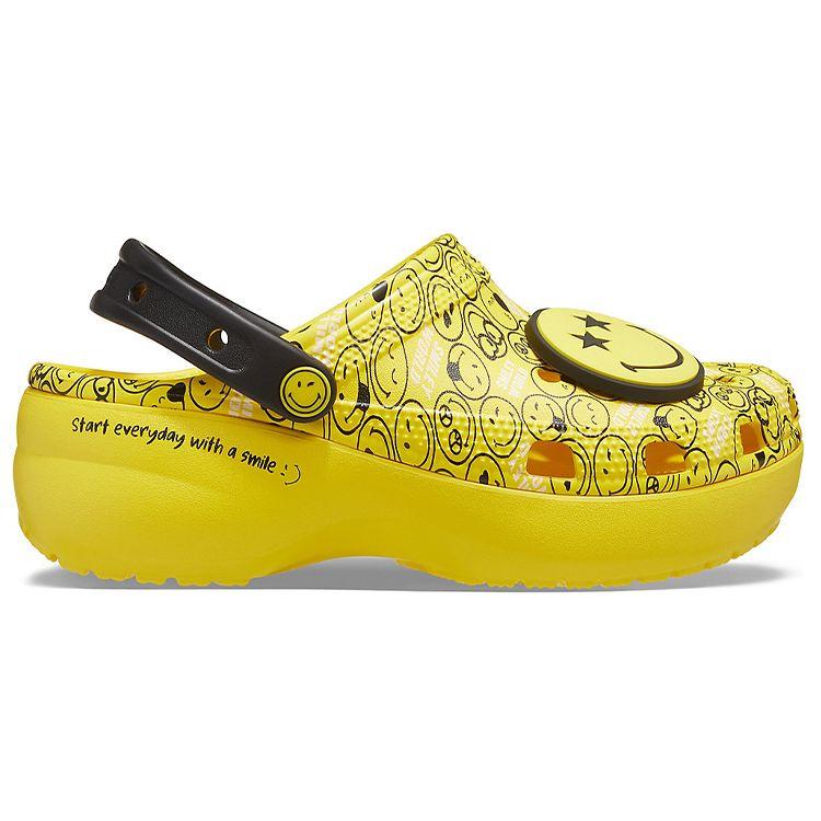 Crocs Smiley X Классические клоги Eva Толстая подошва Облачные туфли Женские клоги Желтый Черный 207233-90H
