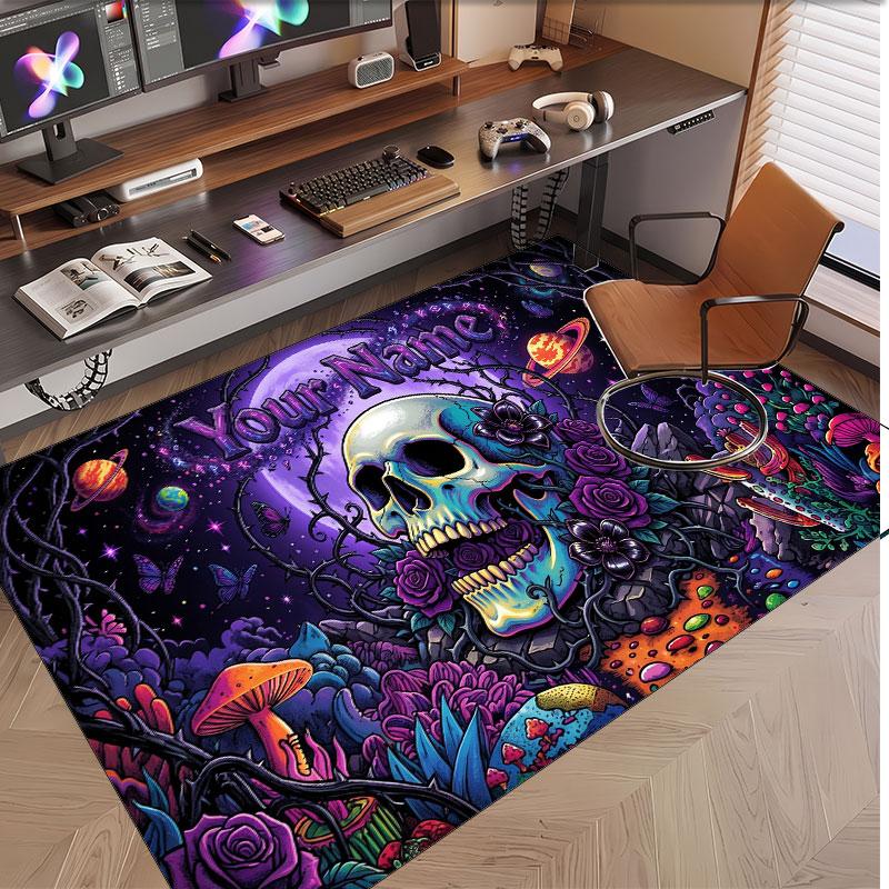Skull Gothic Theme Soft Crystal Velvet Rug Custom Name & Text Print Non Slip Floor Rug for Bedroom Living Room