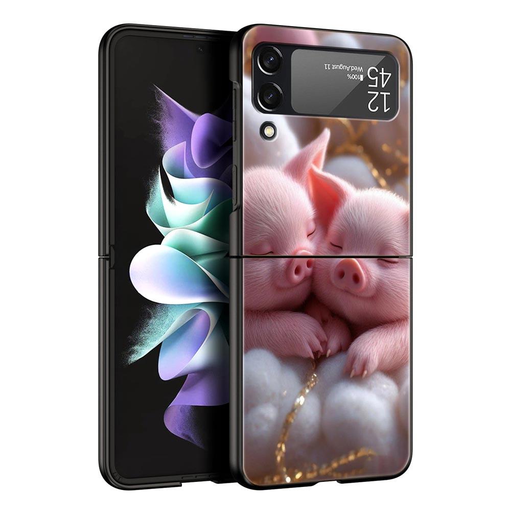 Cute Pig Hard PC Phone Case For Samsung Galaxy Z Flip 7 6 5 4 Black Cover For Galaxy Z Flip 3 Foldable Fundas Shell Capas Bags