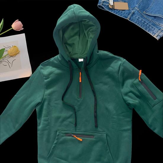 Осень-зима Мужская толстовка с капюшоном на молнии с декором, свободная эластичная манжета, шнурок, теплый пуловер средней длины, однотонный топ в стиле хип-хоп для занятий спортом, повседневной носки