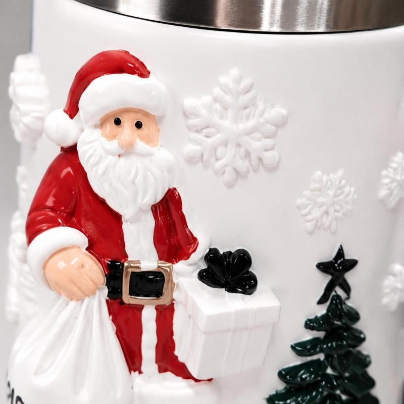 Holiday Coffee Mug with Resin and Stainless Steel Insert, with Sculpting Christmas Detail and a Deer-Shape Handle for Home or Office