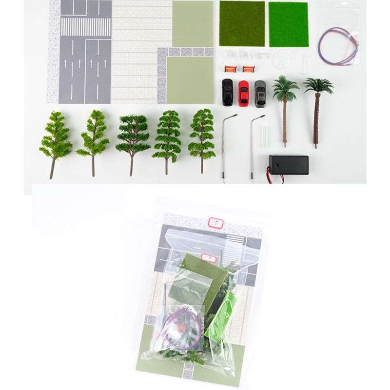 Светодиодное освещение Модель парковки автомобиля Миниатюрное дерево,1:Набор моделей городской дорожной сцены масштаба 87, модель здания для диорамы