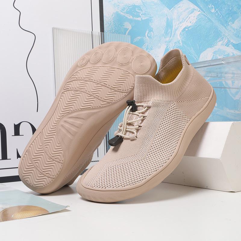 Men's Wide Fit Mid-Tube Breathable Flying Weave Barefoot Shoes with Non-Slip Sole.