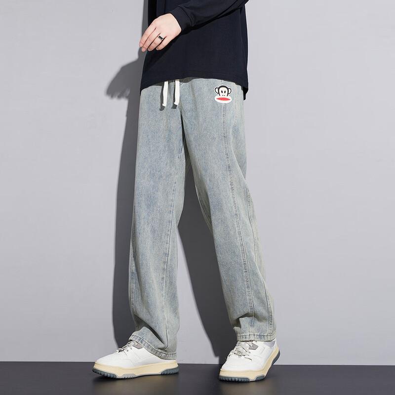 paul frank Мужские винтажные выстиранные джинсы свободного прямого кроя