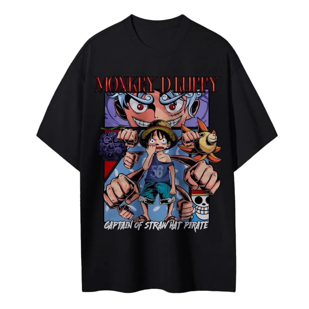 One Piece Men's and Women's T-shirt Monkey D. Luffy Loose Retro Tee Anime Summer Spring Short-sleeved Parent-child Outfit