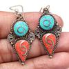 Tibetan Turquoise Coral Red Earrings Nepali Tribal 12gms 1.5" 1.6" Chunky Gift