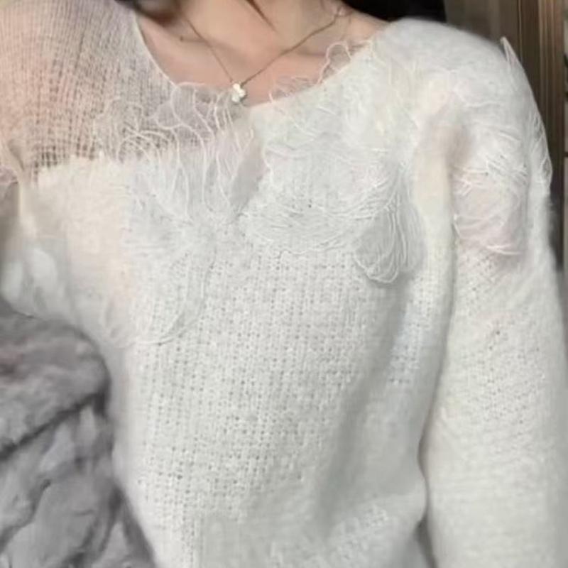 French Lace Hollow Flower Sweater for Women In Autumn and Winter Lazy Loose Knit Top Design for Women's Clothing