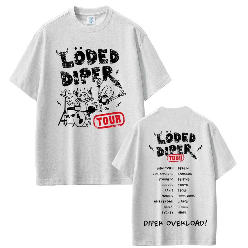 Футболка Loded Diper Diper Overload Tour Унисекс Женская Винтажная Рок Оверсайз С коротким рукавом Унисекс Повседневная 100% Хлопок Футболки