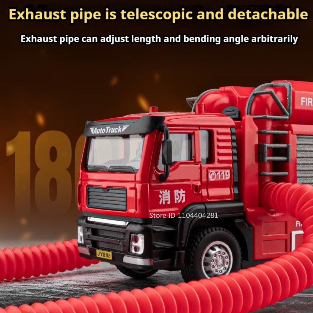 1:50 Spray Fire Truck Miniature Toy Model Alloy Diecast Car Sound Light Pull Back One Click Water Spray Vehice Kid Birthday Gift