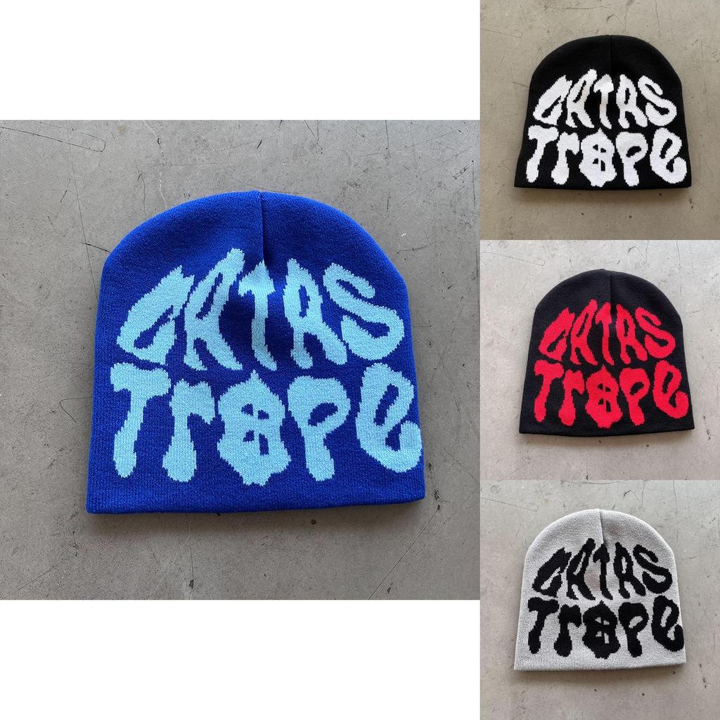 Trendy High Top Knitted Hat With Letter Graphics For Fall Winter Streetwear