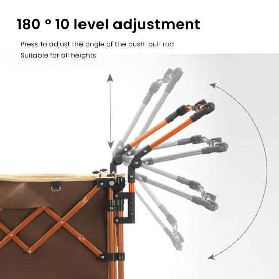 Camping Wagon Handle 180 Degrees Adjustable Folding Wagon Push Handle Outdoor Garden Cart Grocery Trolley Push Pull Bar Accessories