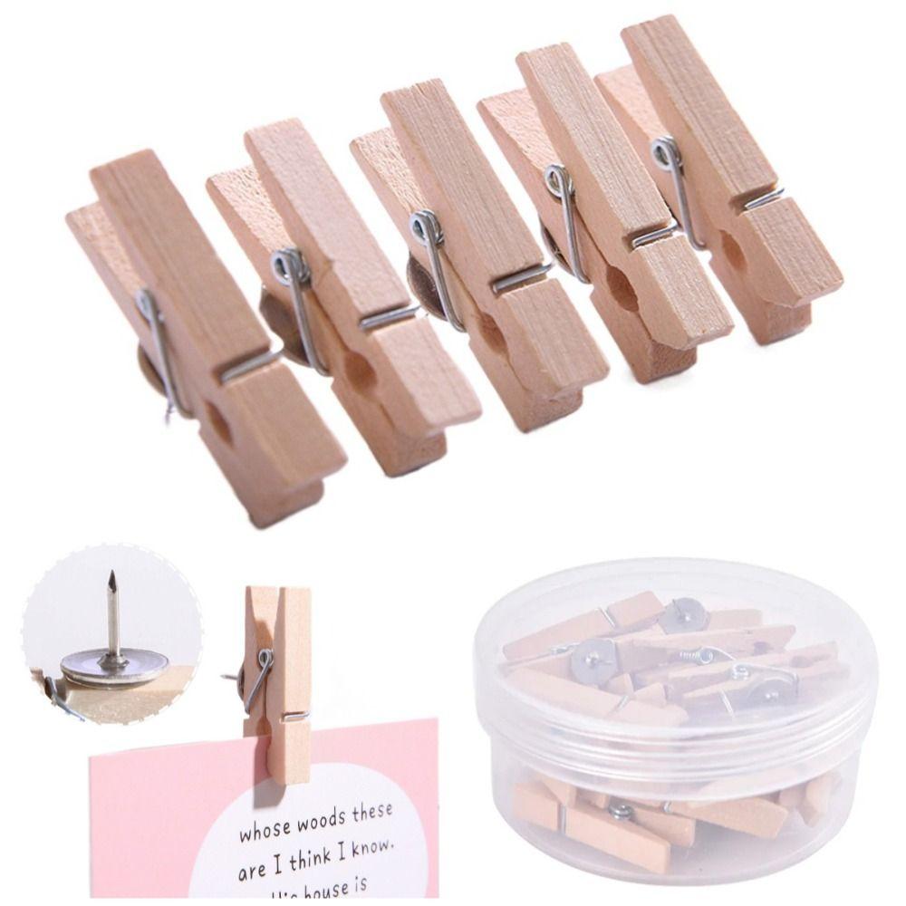 20Pcs/Box DIY Wooden Clip Push Pins Creative Pushpins with Clips Decorative Studs Wall Markers