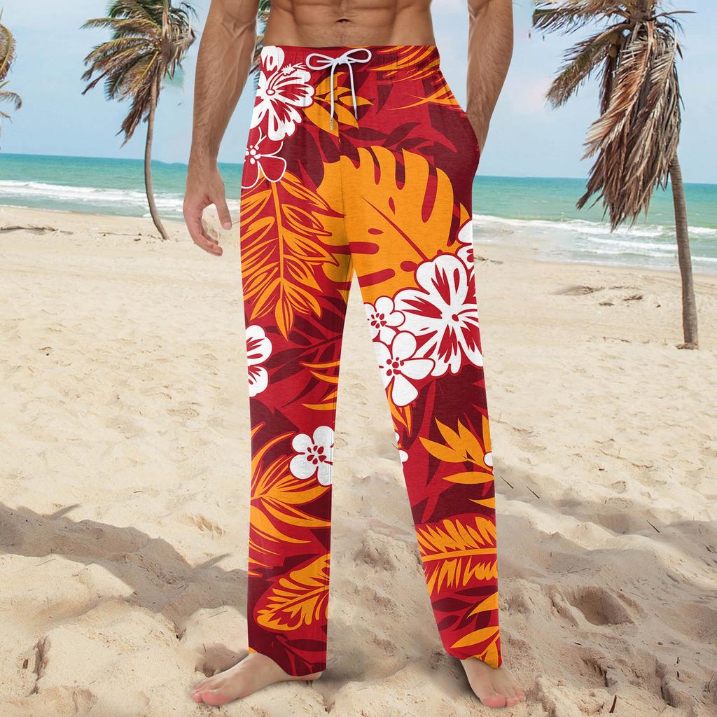 Мужские мягкие домашние пижамные штаны с гавайским принтом, повседневные спортивные штаны с завязками