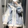 Japanese Streetwear Jackets Women Lolita Style Stand Neck Zipper Oversized Outwear Y2k Tops Ruffles Contrast Color Chic Coats