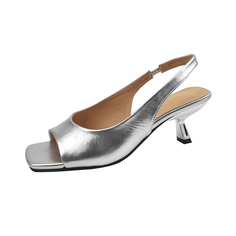 Fashion Summer Sandals Kitten Heel Shoes For Women Slip On Silver Gold Pumps Spring Autumn Elegant Slingback Sandals Sexy Heel