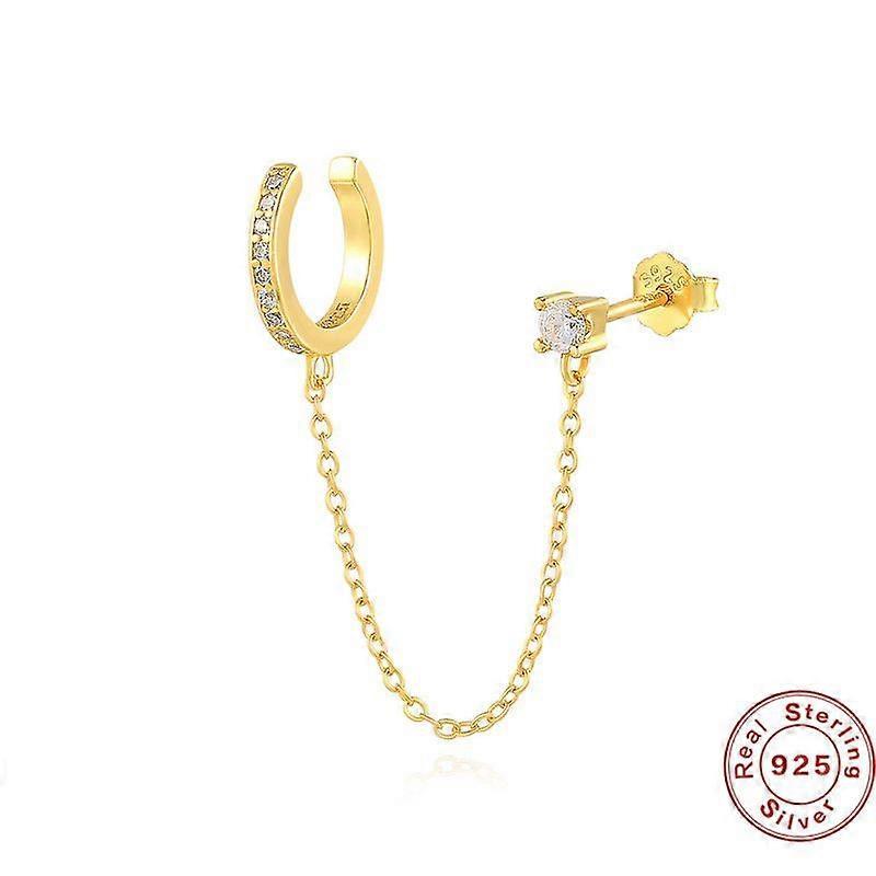 14K Gold Chain Earrings for Women Piercing Dangle Chain Huggie Hoop Earrings Cubic Zirconia Pearl Stud Ear Cuff Earrings for Women