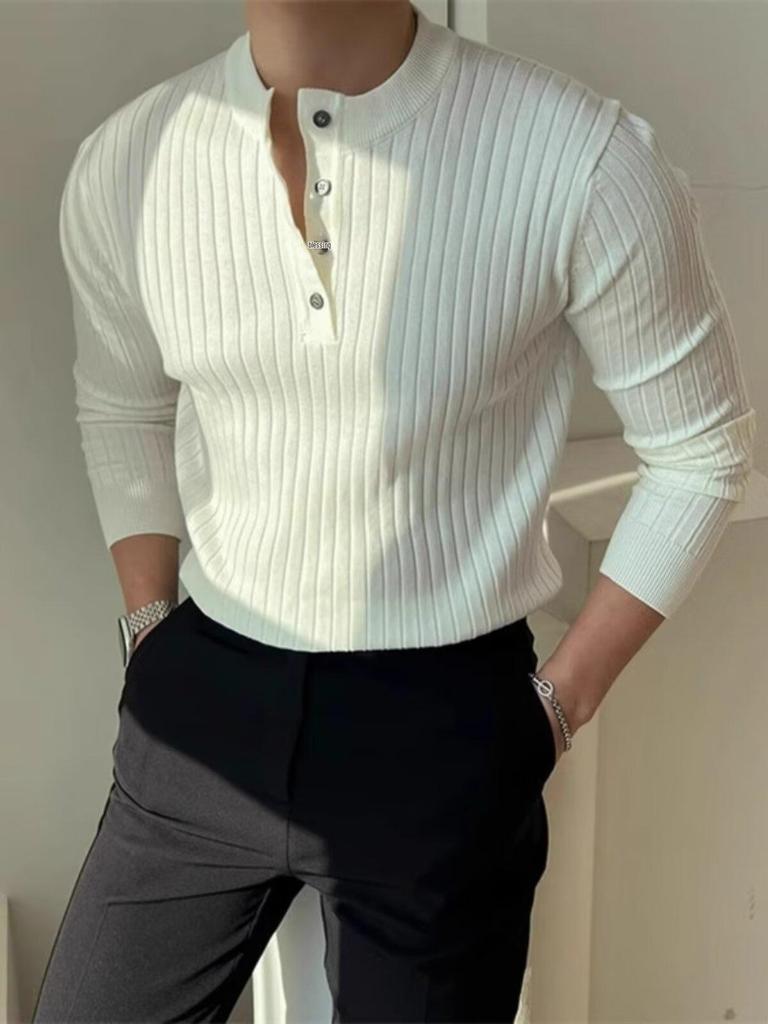 Мужская модная вязаная одежда с длинным рукавом в стиле хенли для мышечного фитнеса, весна и осень