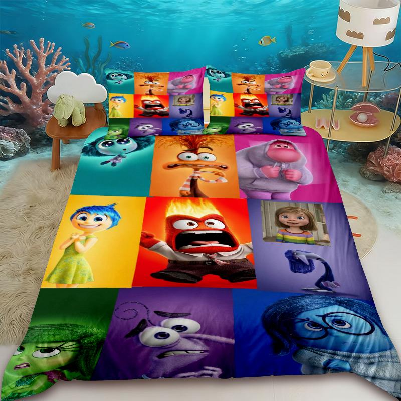 Anime Inside Out Duvet Cover Set Teens Inside Out Bedding Set 1 Quilt Cover with 2 Pillocase Bedroom Children Dormitory Gifts