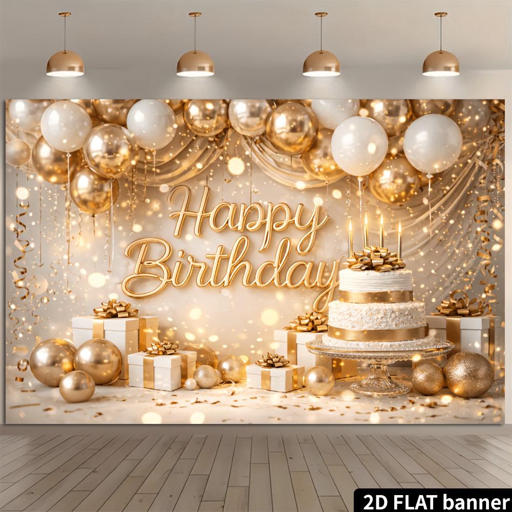 2D flat luxury birthday party banner background - Platinum Wind birthday theme, indoor and outdoor celebration scenes
