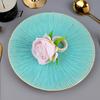 Fresh Style Napkin Holders for Kitchen Artificial Rose Ring, Fabric Pink Flower Holder, Rustic Floral Tableware Accessories Party Decor Ring Farmhouse