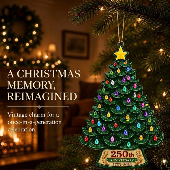 Decorative Wall Hanging 5 Pcs 2D Flat 250 Anniversary USA Christmas Tree Ornament, Year Personalized Xmas Gifts of America 1776-2026 Acrylic Patriotic