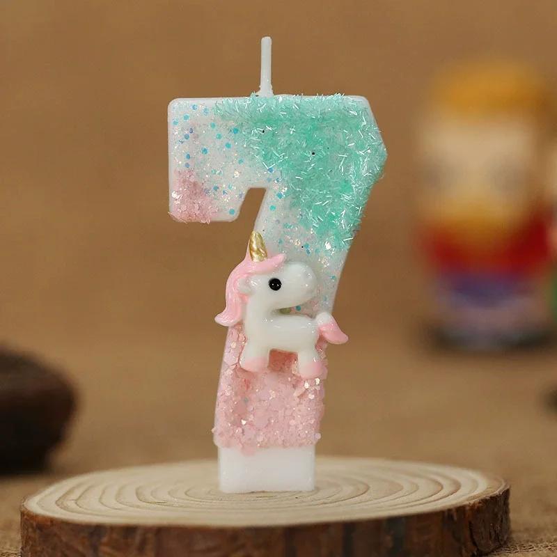 Happy Birthday Candle 0-9 Numbers Candle Pink Unicorn Birthday Candles for Cake Children's Birthday Party Candle Cake Decorating