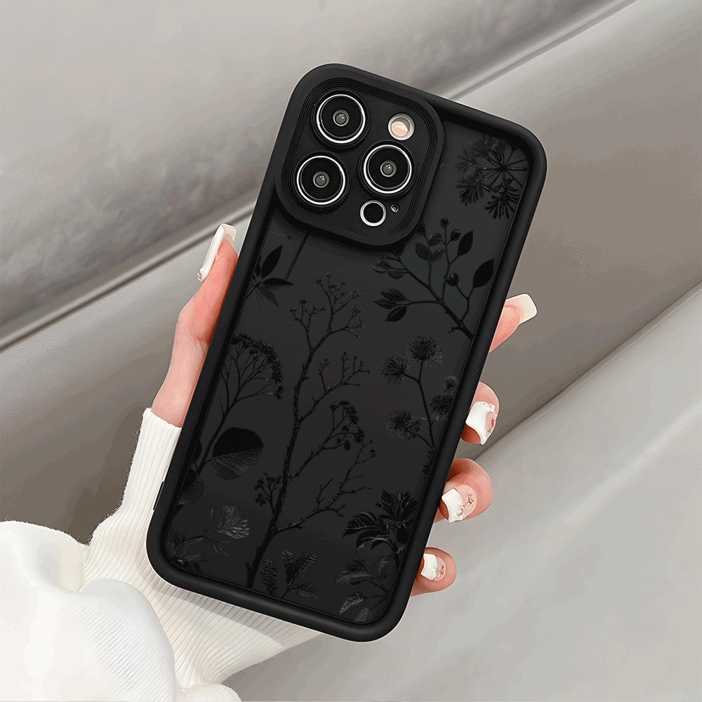 Черный Чехол для Телефона с Узором Силуэтов Растений для IPhone 14 15 16 Plus 13 12 11 16 Pro Max 12 Mini XS Max Мягкая Крышка Защита от Царапин