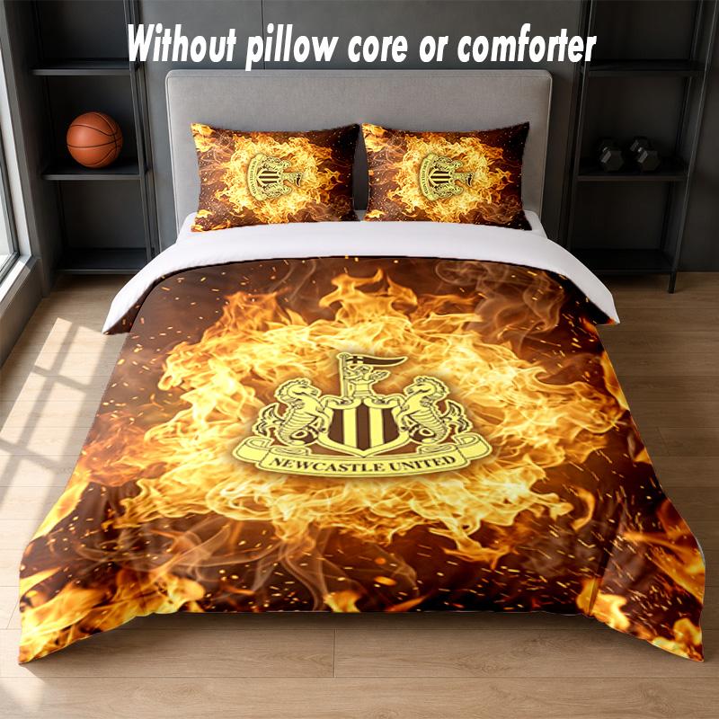 Newcastle United Football Design Bed Bedding Set 1 Duvet Cover + 2 Pillowcases Soft Breathable Household Bed Linens