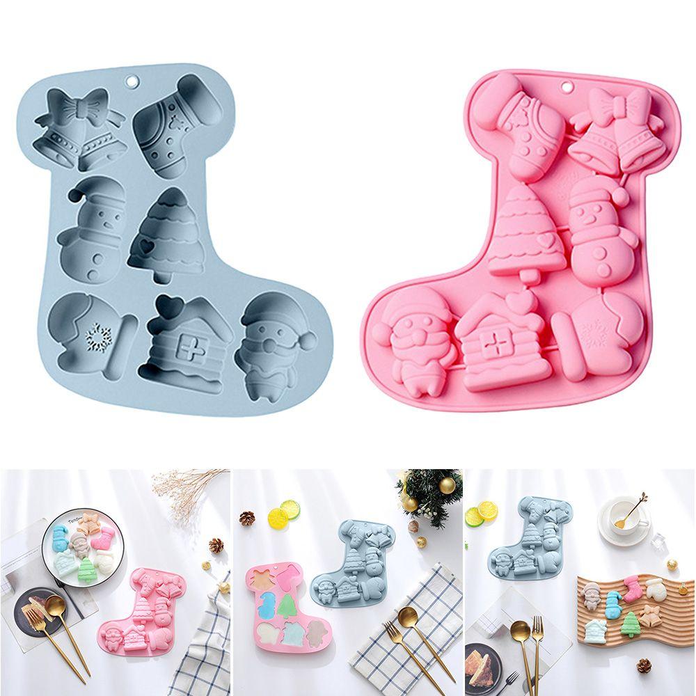Handmade Baking Pan Soap Mould Bell Snowman Tree Sock Shape Christmas Theme Silicone Mold 7 Cavity