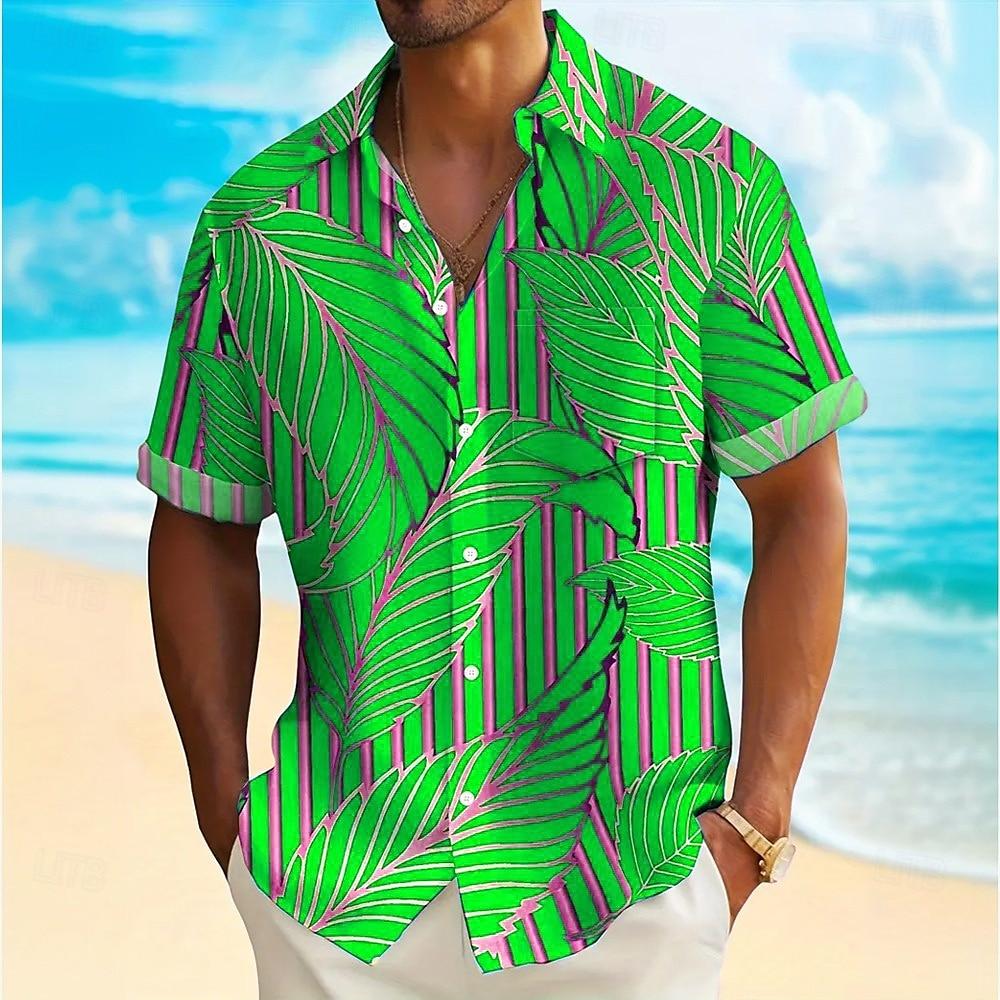 Fashion Men Hawaiian Shirt Gold Leaf Patterns Short Sleeve Shirts for Men Beach Vacations Summer Parties Oversized Men Clothing