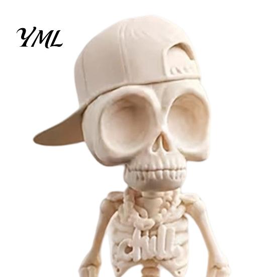 Halloween Skeleton Ornaments Street Style Hip-Hop Figurine, 3D Printed Baseball Cap PLA Statue Statue, Cool Sculpture for Home Office Desktop