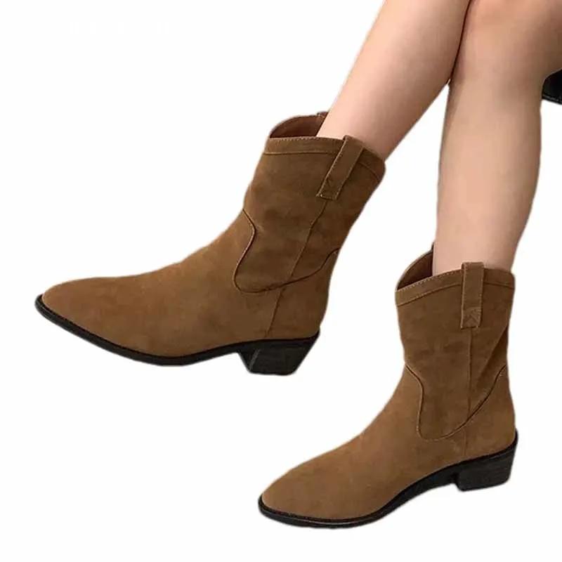 Женские ботильоны из массивной замши, элегантные туфли на среднем каблуке для ходьбы, женские туфли-лодочки 2024 года, зимние туфли-лодочки, дизайнерские повседневные готические туфли-лодочки