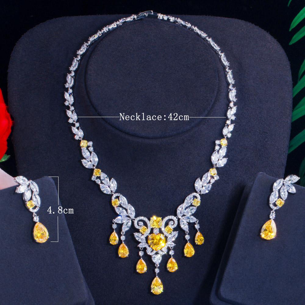 CMM Роскошный белый золотой цвет с кисточками, ожерелье, серьги, комплект ювелирных изделий в богемном стиле с кубическим цирконием