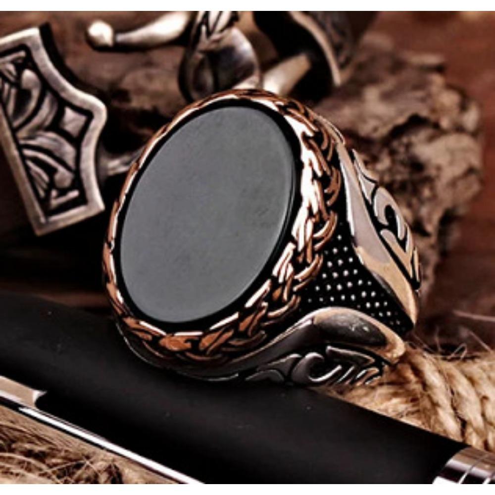 Винтажное кольцо с черным цирконом, мужское