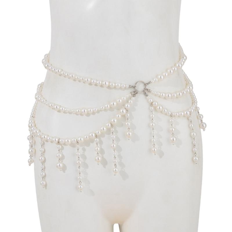 Unique Designs Elegant Pearls Body Jewelry Bra Chain Soft Fabric Decorative Accessory for Bolds Fashionable Statement