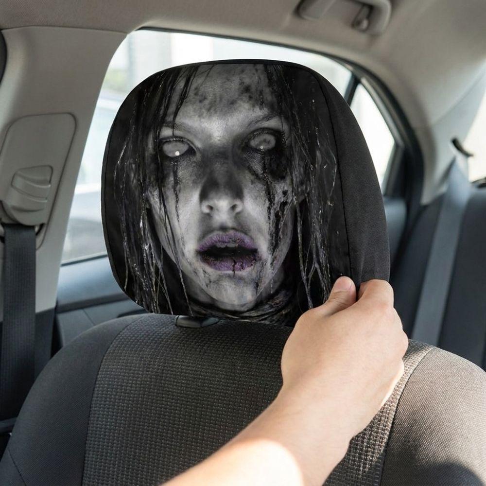 2Pcs Polyester Car Scary Ghost Face Decor Cover Car Interior Decoration