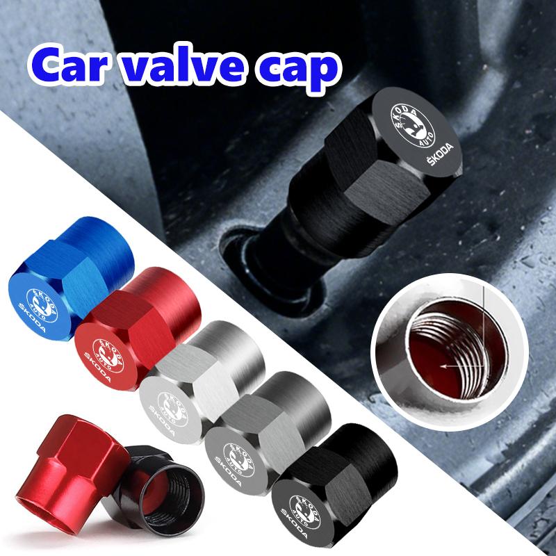 4Pcs 3D Metal Tire Valve Caps Car Tyre Air Stems Cover For Skoda Fabia Kamiq Superb Scala Enyaq-iV MK3 VisionS Yeti EK6