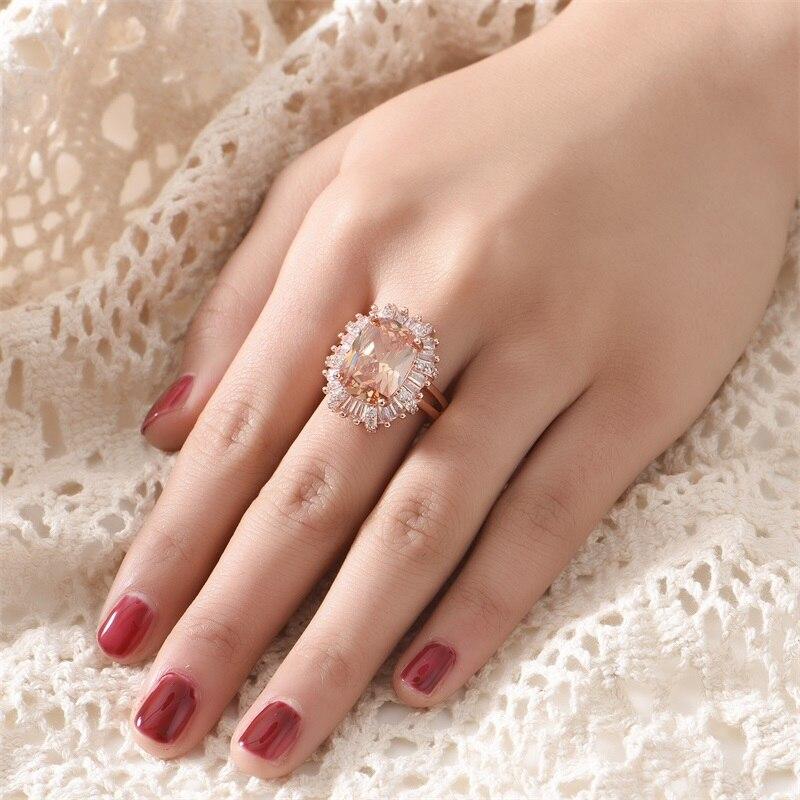 POMOiii Роскошное женское кольцо с цирконом овальной формы цвета шампанского на свадьбу