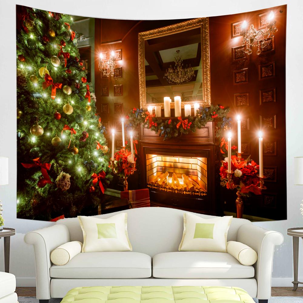С Рождеством Гобелен Снежинки Санта-Клаус Зимняя ночь Рождественская елка Настенный камин Подарок Новогодние украшения для дома
