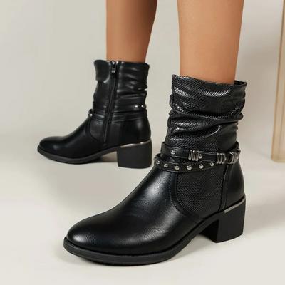 Мода Botas Mujer Ботильоны женские Толстый каблук Комфорт Повседневные женские Высокие сапоги Молния Острый носок Челси Ботинки Женская обувь 2024