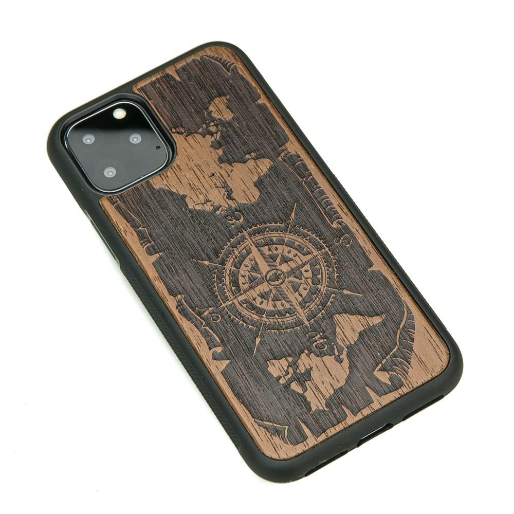 Wooden Case for iPhone 11 PRO, wind rose, merbau
