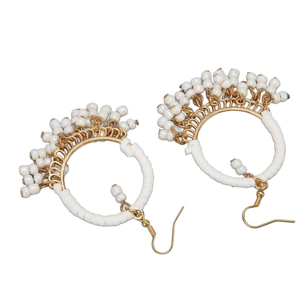 Women Beaded Tassel Earrings Stylish Alloy Long Hoop Beaded Dangle Earrings for Daily Wear Long Beaded Tassel Earrings