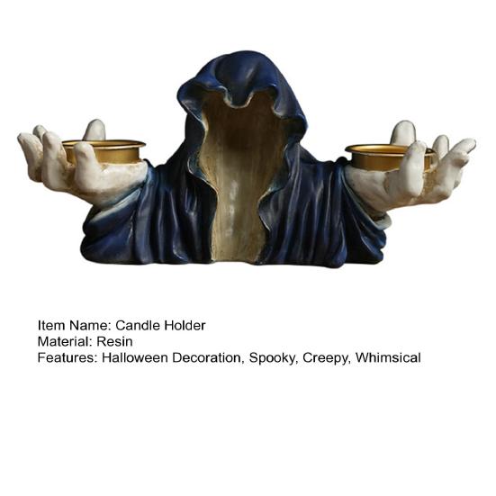 Halloween Grim Reaper Candle Holder Gothic Grim Reaper Statue Resin Candlestick Desktop Decoration for Halloween Home Decor