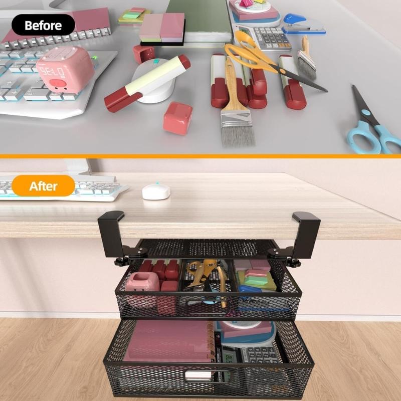 Эргономичный офисный блок для хранения с выдвижными ящиками, конструкция из черного металла, отделения с двойным доступом, органайзер под стол