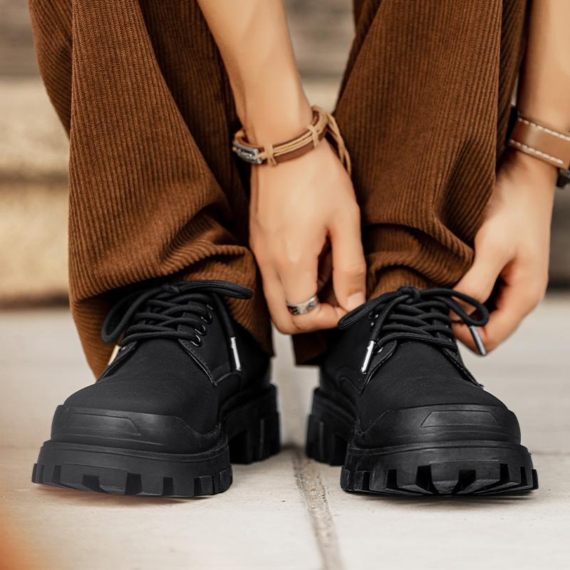 Мужские повседневные туфли с круглым носком Модный уличный стиль Отдых на природе Деловая вечеринка Офис Молодежная обувь для ходьбы на толстой подошве