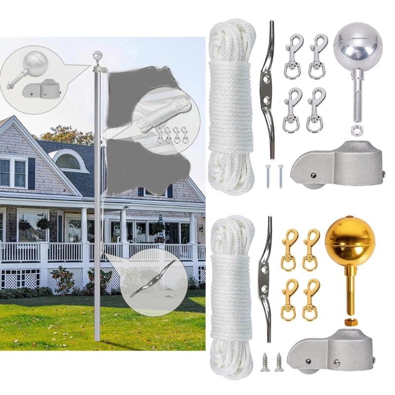 3Inch Aluminum Alloy Flagpole Ball With Locking Nut & 2Inch Nylon Pulley Flagpole Truck For 1.6-2Inch Outdoor Flag Poles