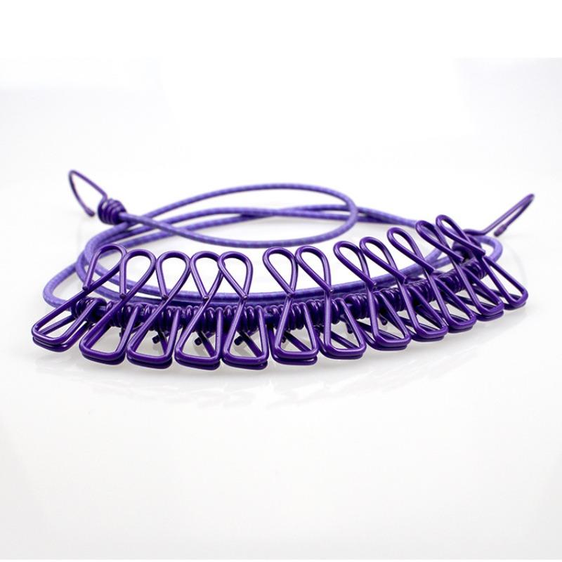 1Pc Clothesline for Outdoor Travel, Portable and Retractable Plastic, Windproof and Non-slip Elastic Hanger, Clothesline with 12 Clips