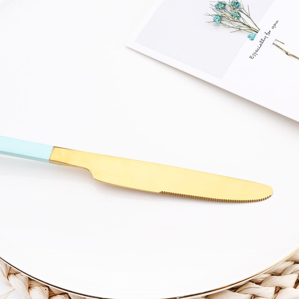 24 Pieces Sets Kitchen Tableware Cutlery Set Mint Green Gold Stainless Steel Dinnerware Set Food Flatware Mirror Silverware Set