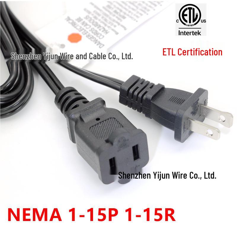 UL Certified US 2-Pin Extension Cord NEMA 1-15P/1-15R